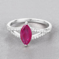 Diana M Jewels Women's Marquise Natural Ruby Fashion Ring (1.58 Ct) - Classic in 14k white gold - women's jewelry - detail view