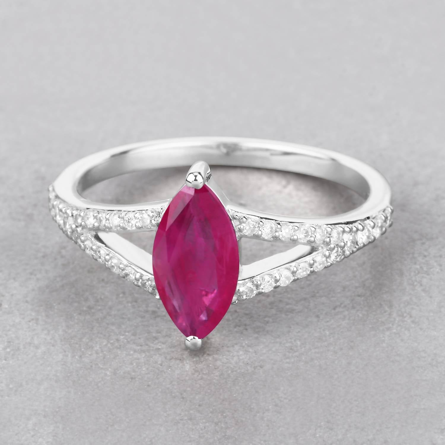 Diana M Jewels Women's Marquise Natural Ruby Fashion Ring (1.58 Ct) - Classic in 14k white gold - women's jewelry - detail view