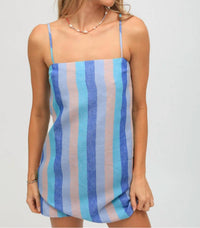 Electric & Rose Amber Mini Dress in sky blue kinney stripe - women's dress - detail view