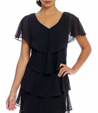 Slny - Georgette Tiered Capelet Dress