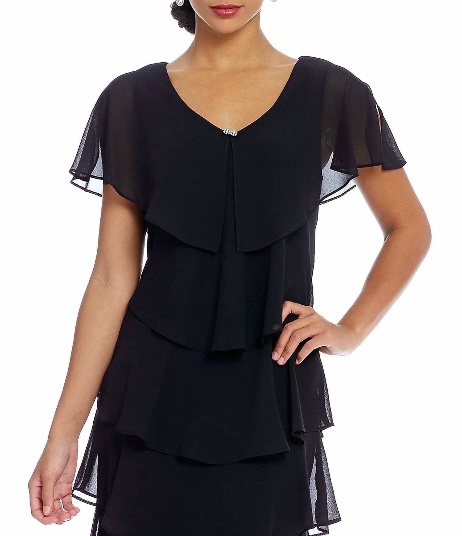 Slny - Georgette Tiered Capelet Dress
