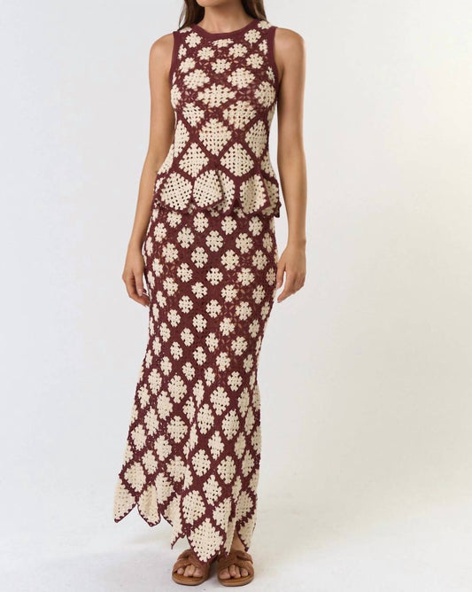 Lalavon - Crochet Tile Tank And Skirt Set