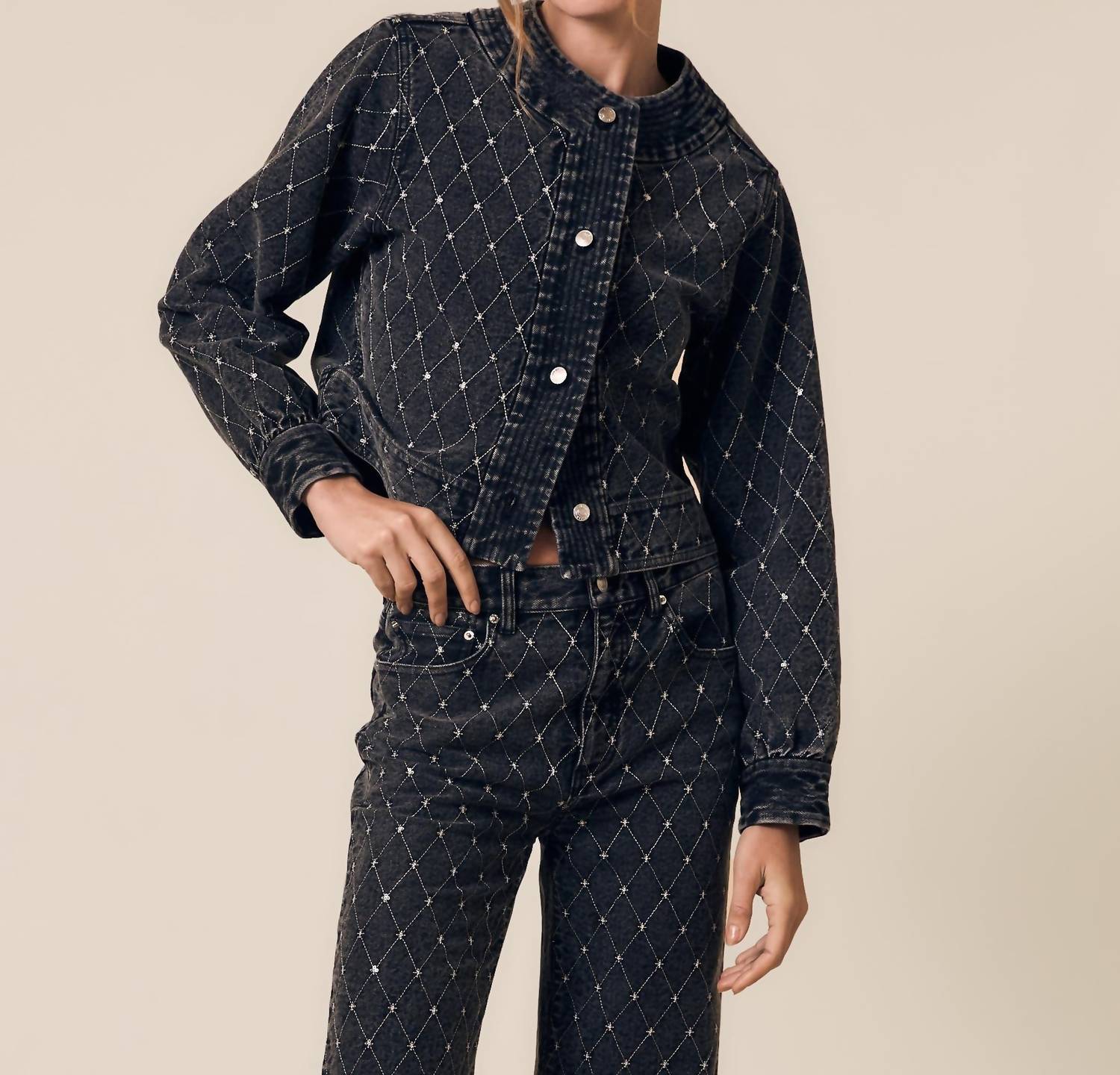 Le Jean Diamond Stitch Jacket in black - women's jacket