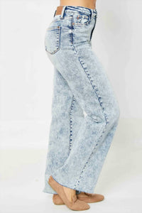 Judy Blue - Women's Nova Mineral Wash Raw Hem Wide Leg Jeans