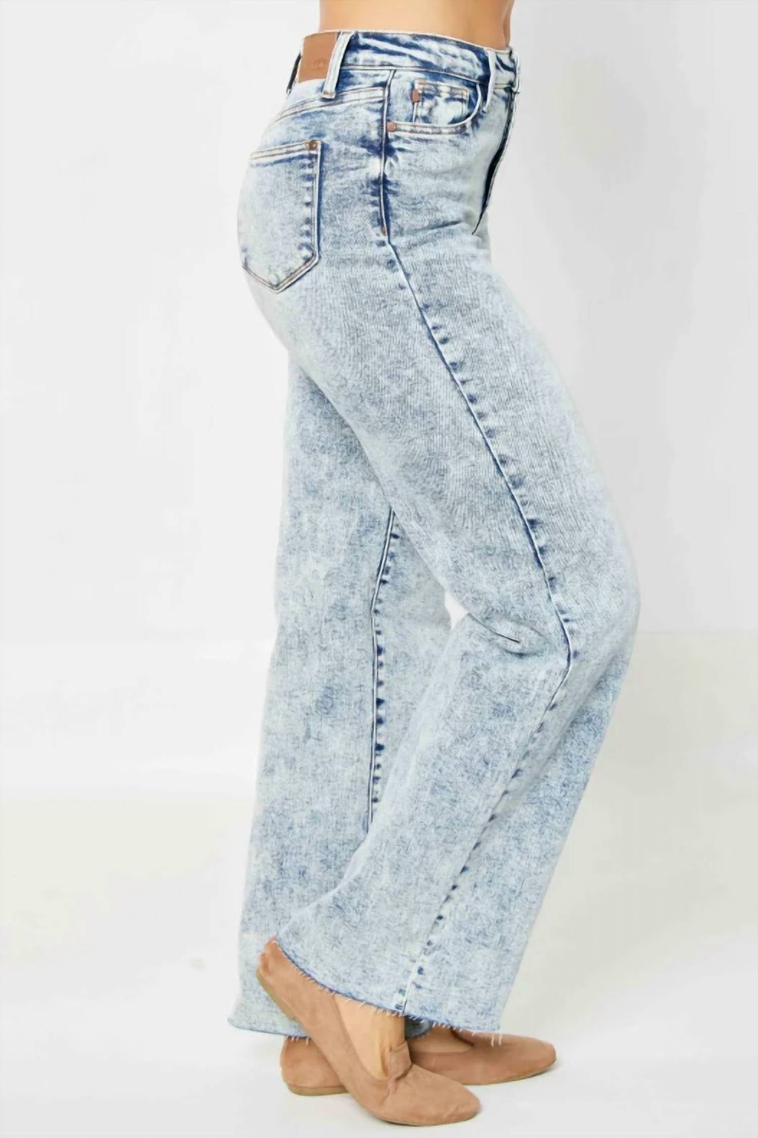 Judy Blue - Women's Nova Mineral Wash Raw Hem Wide Leg Jeans