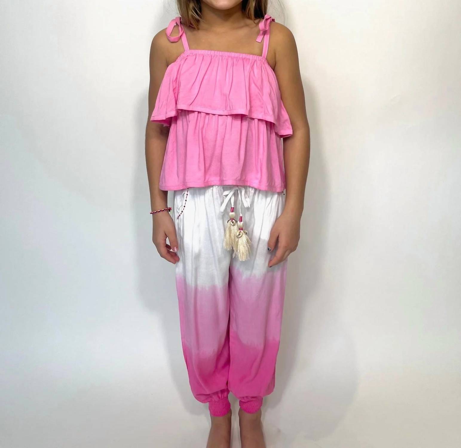 SKEMO Girls' Solid Tie Top in pink - kids' tank top - alternate view