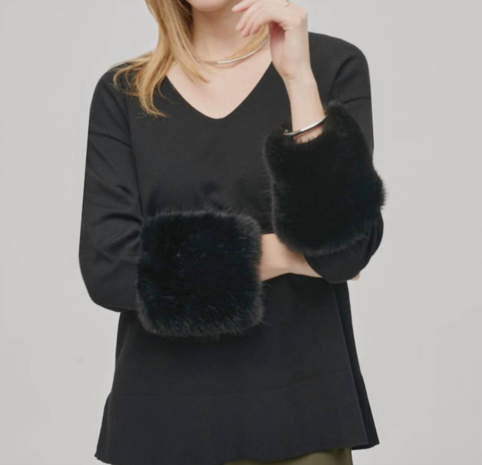 Joseph Ribkoff - Faux Fur Cuffs Tunic