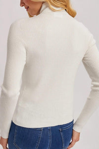 Bluivy - Wholegarment Mock Neck Ribbed Knit Top