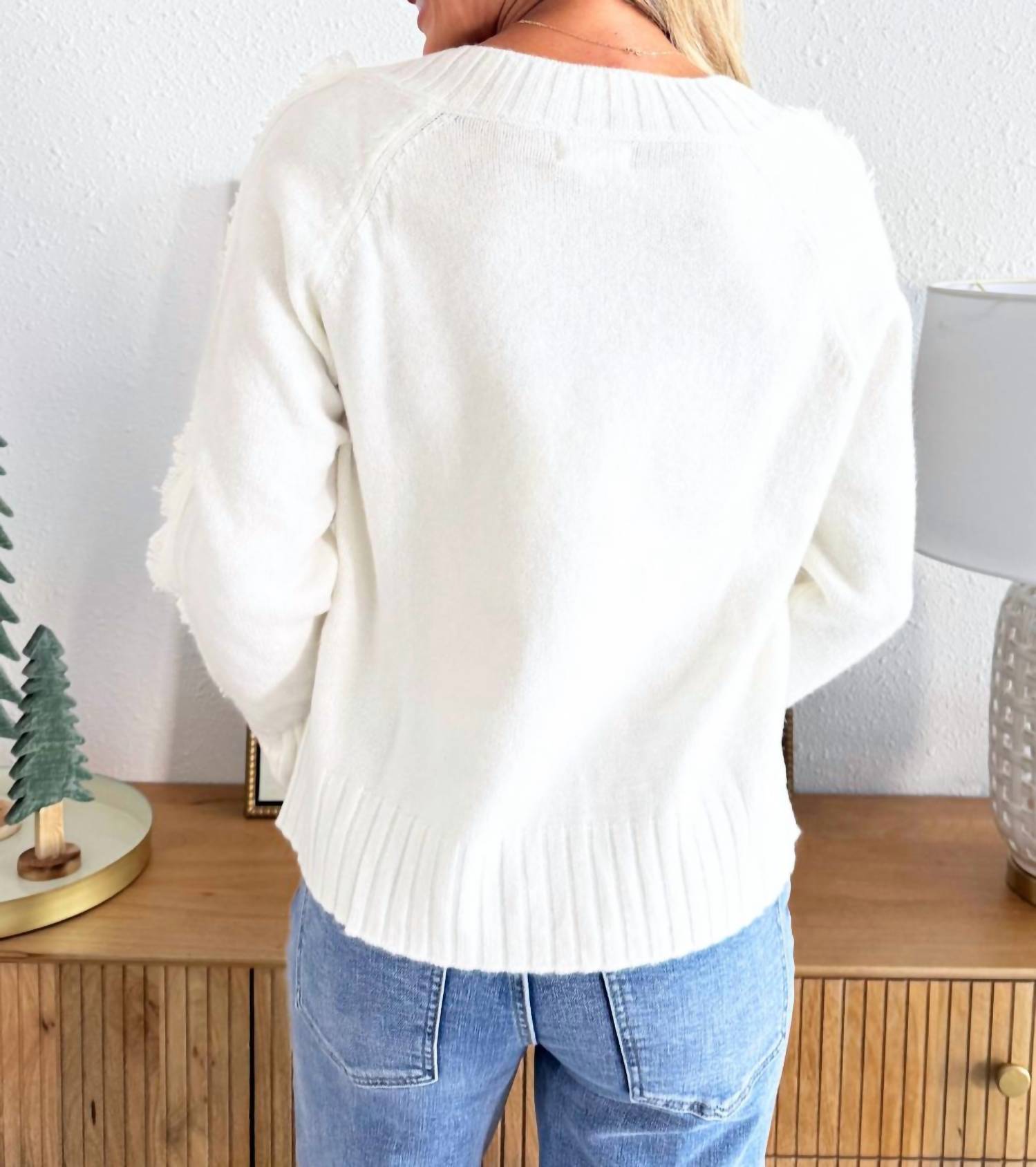 Elan - V-neck Fringe Arm Sweater
