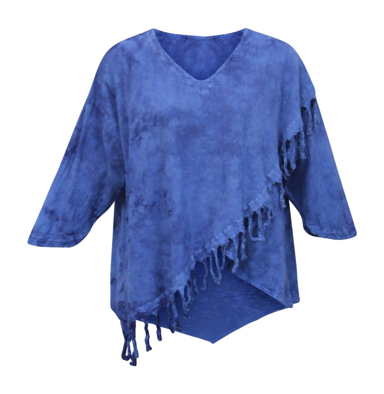 Maria de Guadalajara Fringe Cotton Gauze Top in washed blue - women's blouse - detail view