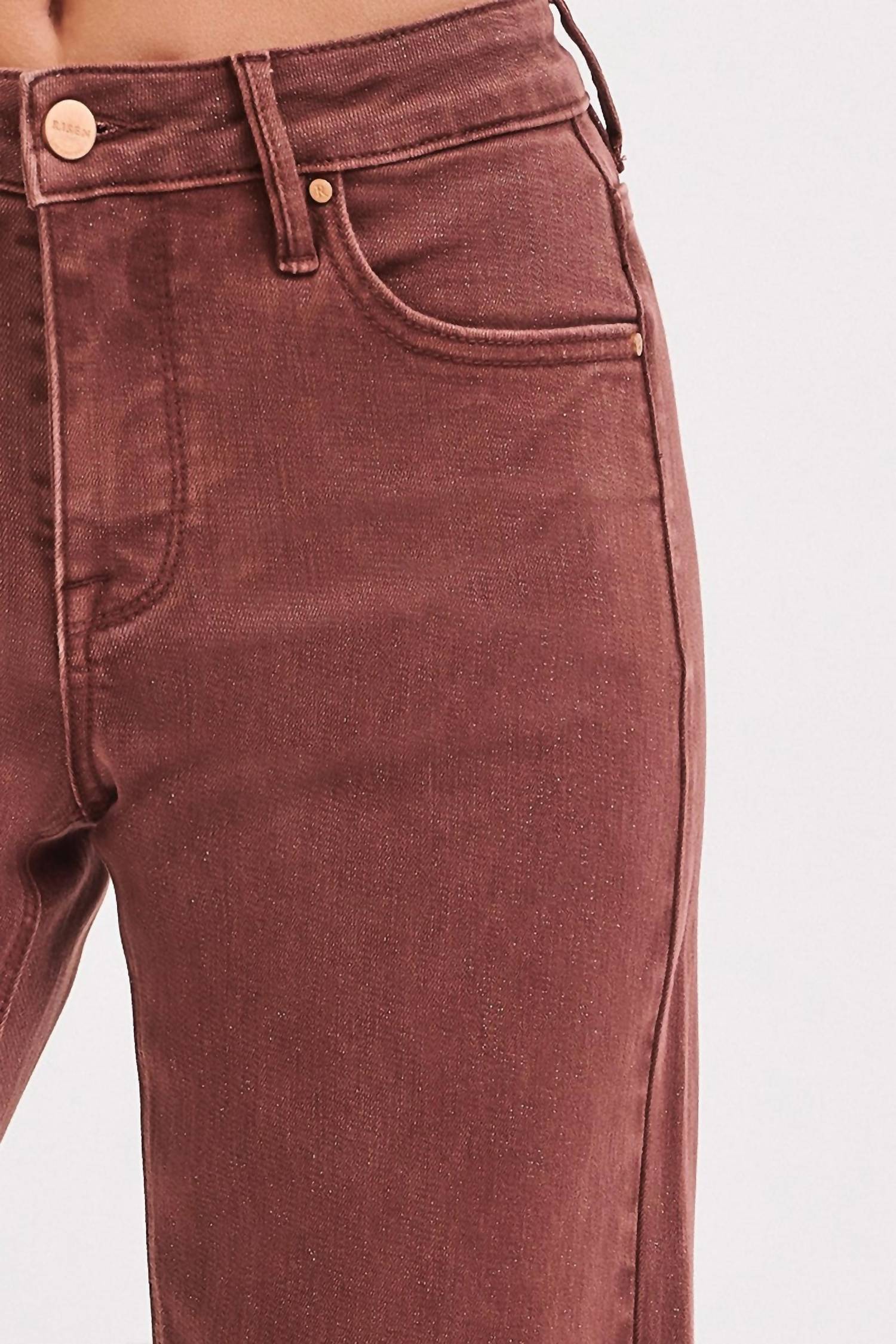 RISEN Mid Rise Ankle Wide Leg Pants in lurex chocolate - women's pants - view 4