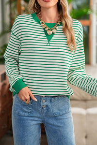 Shewin - Women's Striped Crewneck Sweatshirt