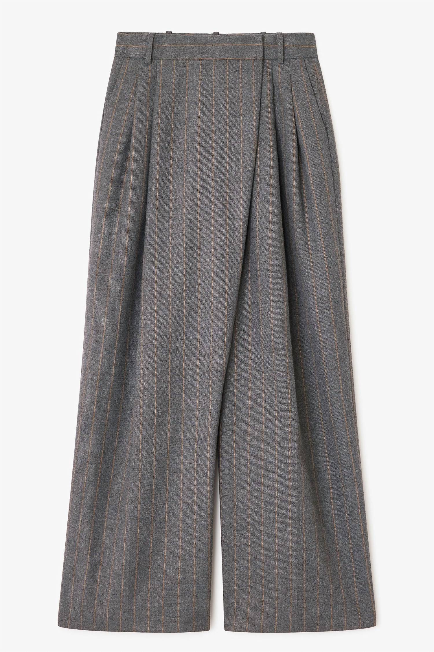 Ganni - Brushed Wool Stripe Mid Waist Pants