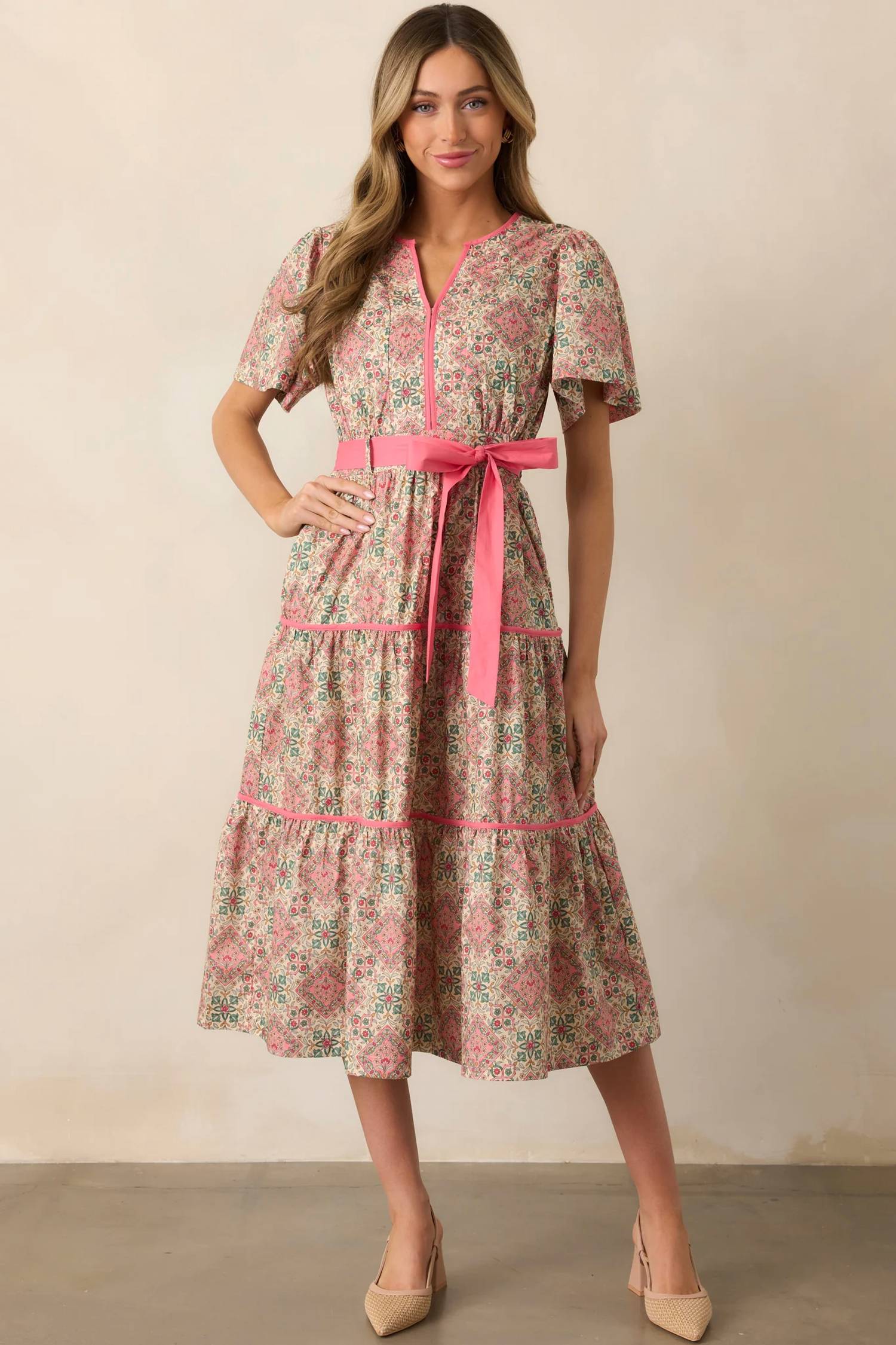 &Merci - Contrast Binding Printed Midi Dress