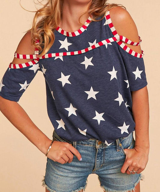 Stars Stripes and Shoulders Top