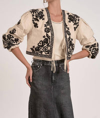 ELAN Tie Front Boho Jacket in natural black - women's jacket