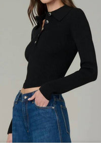 Joe's Jeans Lisa Polo Sweater in black - women's sweater - detail view