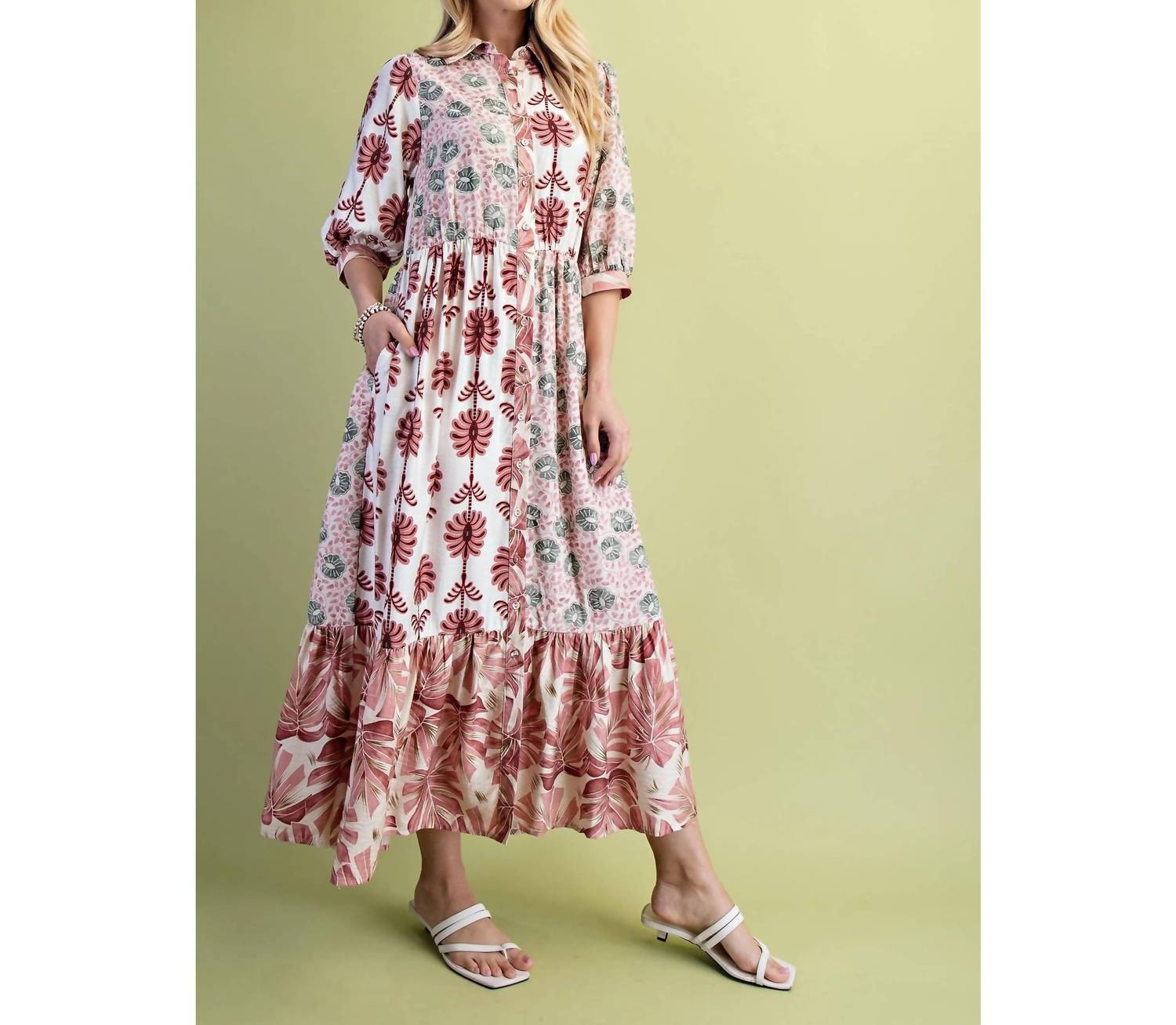 Style USA Susan Shirt Dress in pink mix - women's dress