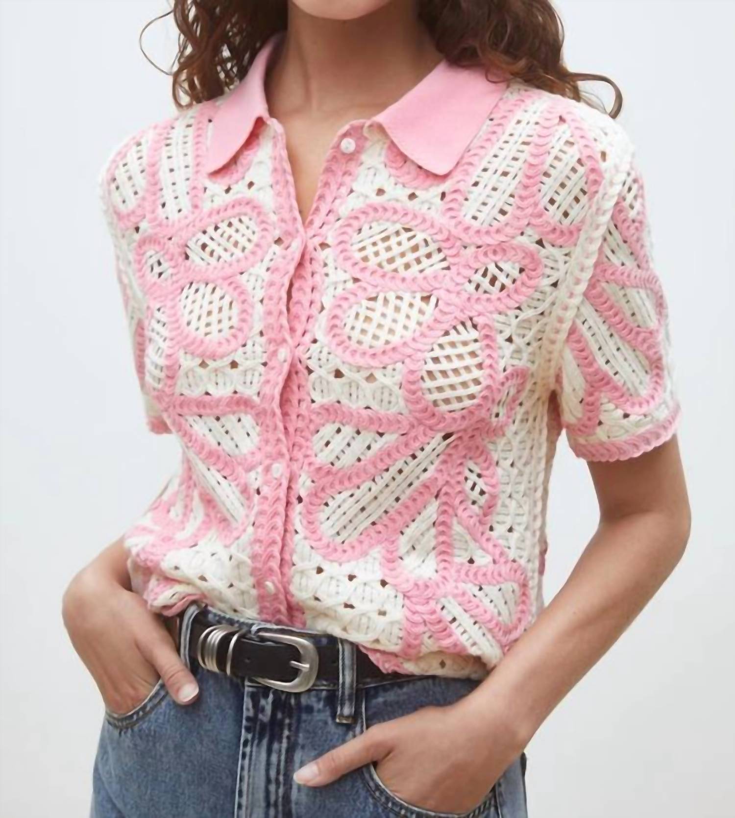 Suncoo - Gavrili Crochet Two Tone Short Sleeve Polo