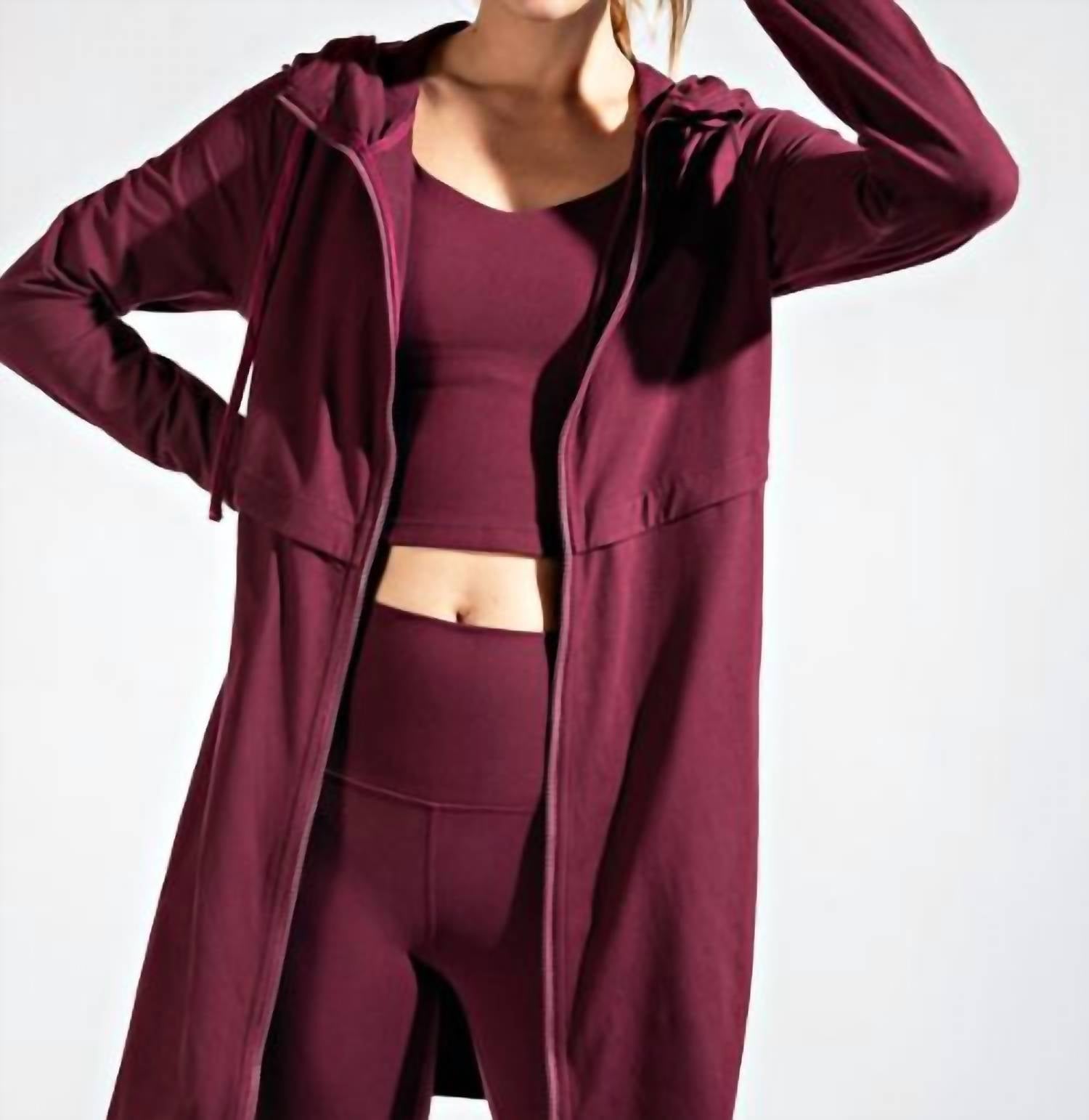 RAE MODE Long Hooded Active Jacket in cassis - women's top - view 4