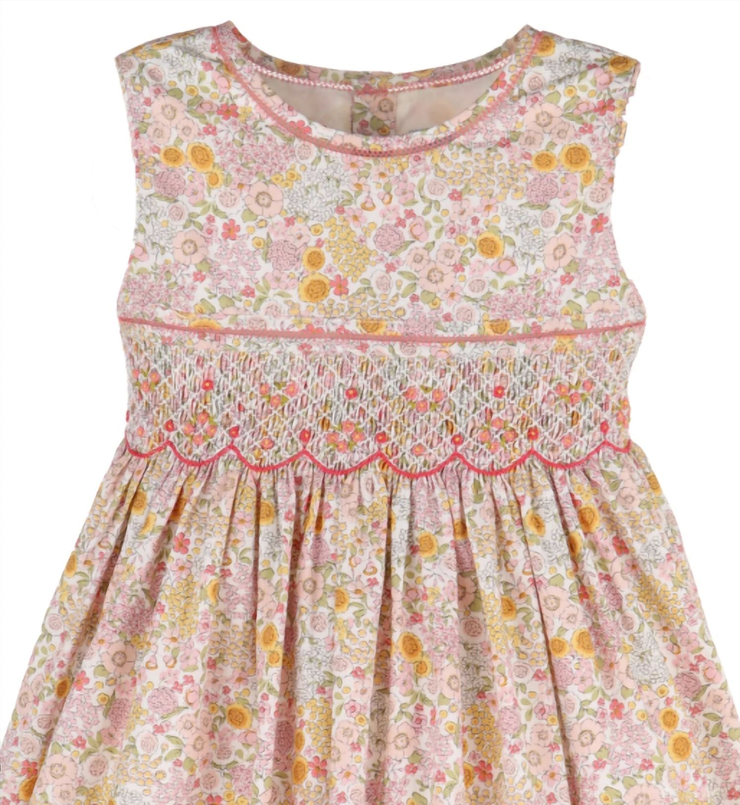 Gabby Girl's Floral Bouquet Smock Dress in pink - kids' dress - detail view