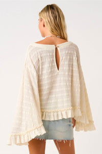 Mittoshop - Flowy Batwing Sleeve Boatneck Ruffle Hem Top