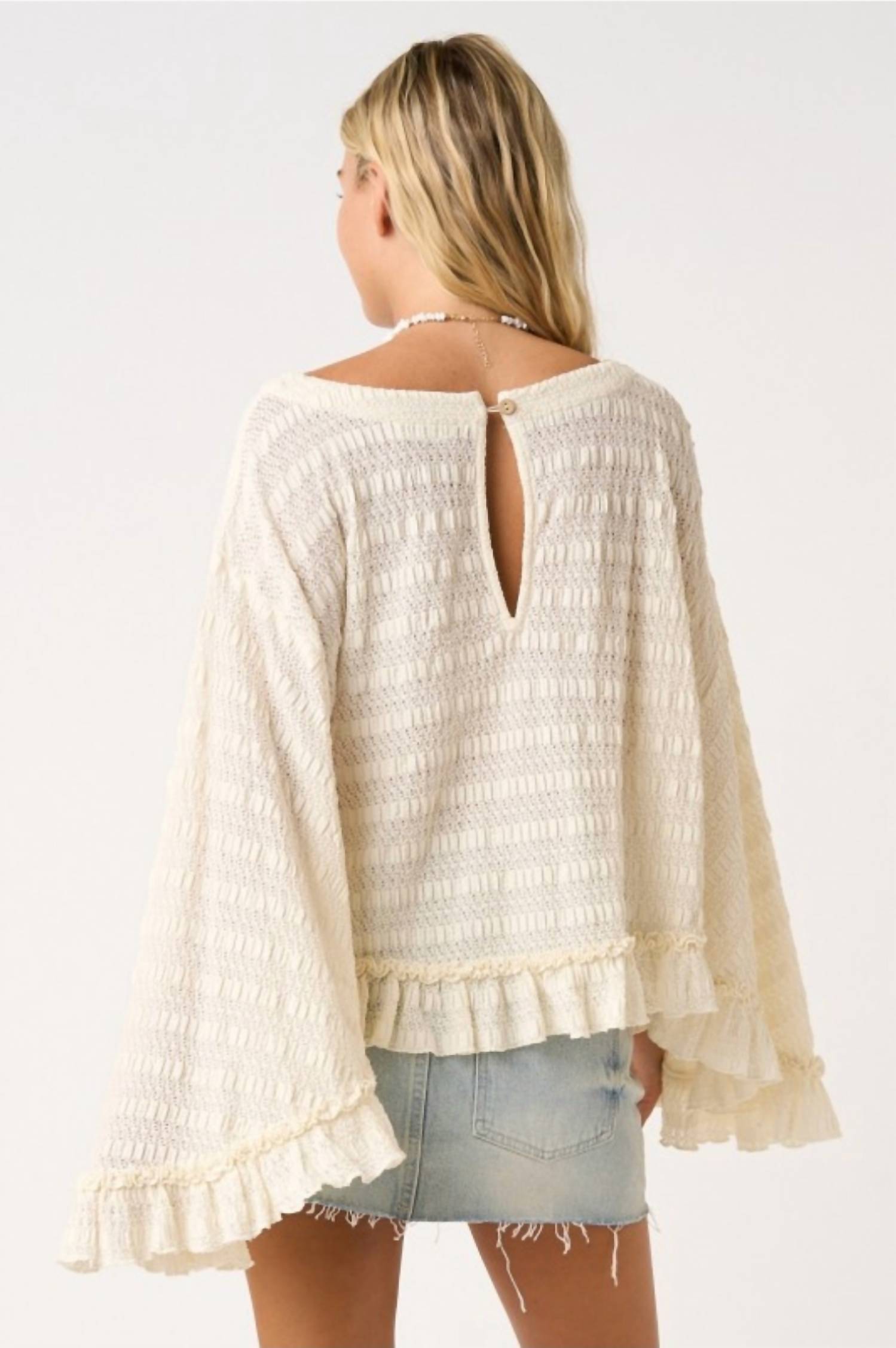 Mittoshop - Flowy Batwing Sleeve Boatneck Ruffle Hem Top