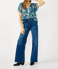 Lovestitch - Finley Floral Shirred Split Neck Top