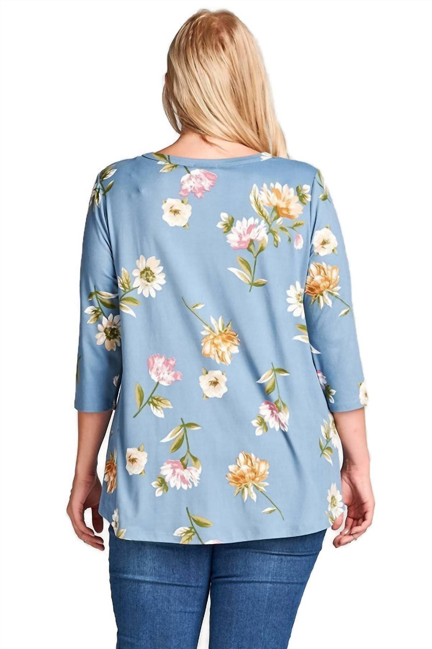 Oddi - Lace Up Floral Brushed Knit Top