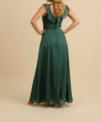 Fate - Foil Polka Dot Ruffle Neck Maxi Dress