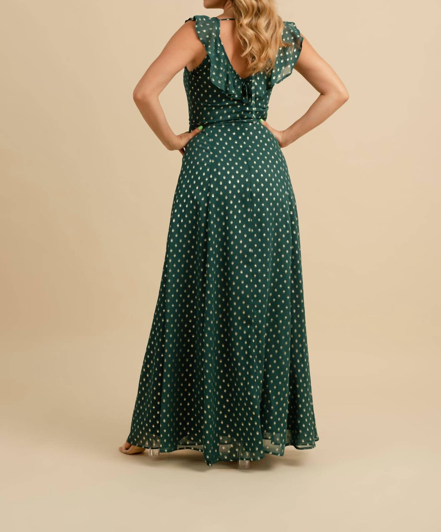 Fate - Foil Polka Dot Ruffle Neck Maxi Dress