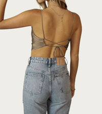 COWL CROPPED OPEN-BACK STRETCH-SATIN CAMISOLE