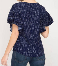She + Sky - Double Ruffle Polka Dot Top
