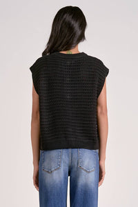 ELAN Buttondown Sleeveless Cardigan in black - women's cardigan - alternate view