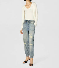 Blanknyc - French Terry Distressed Printed Denim Jogger