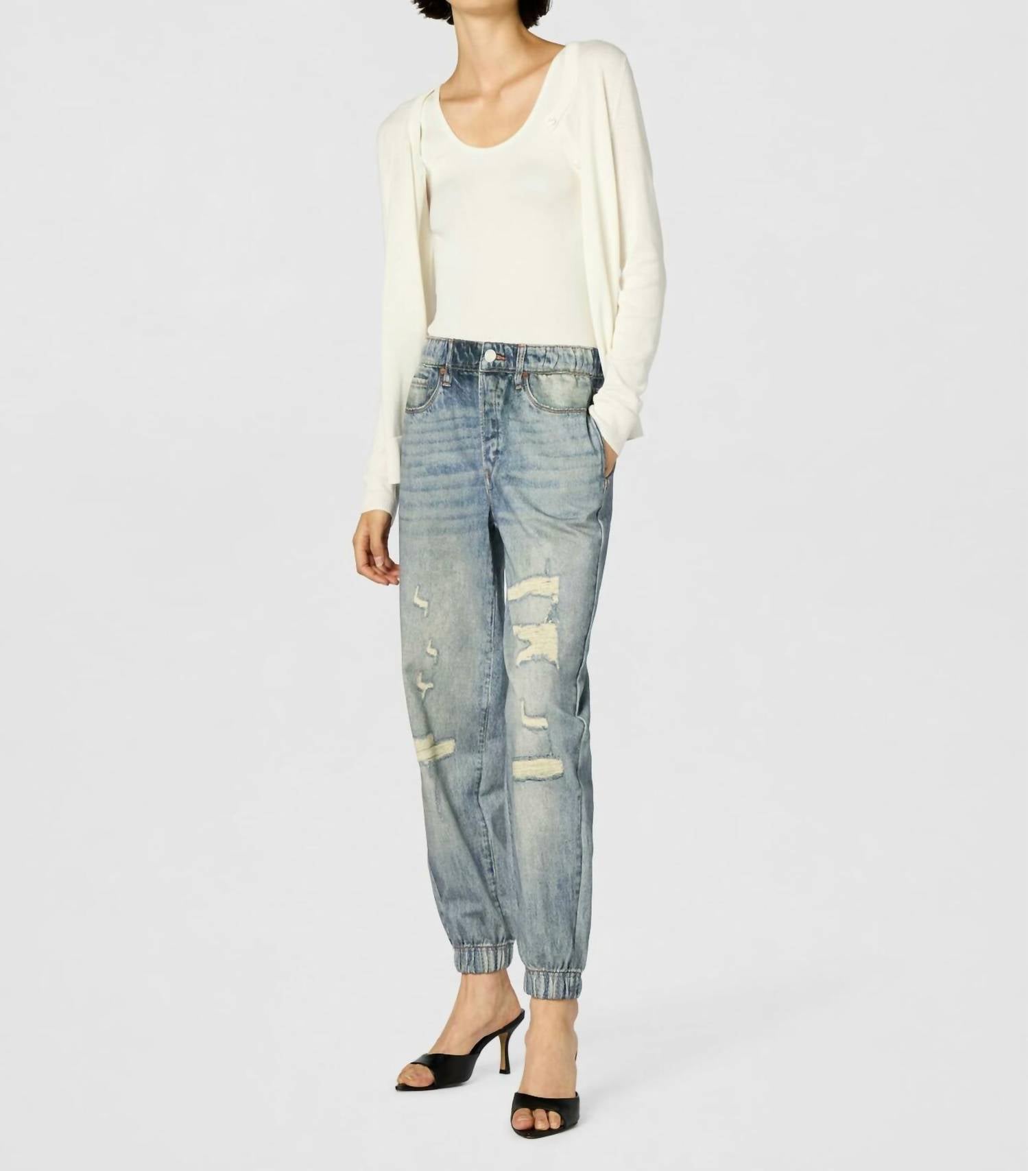 Blanknyc - French Terry Distressed Printed Denim Jogger