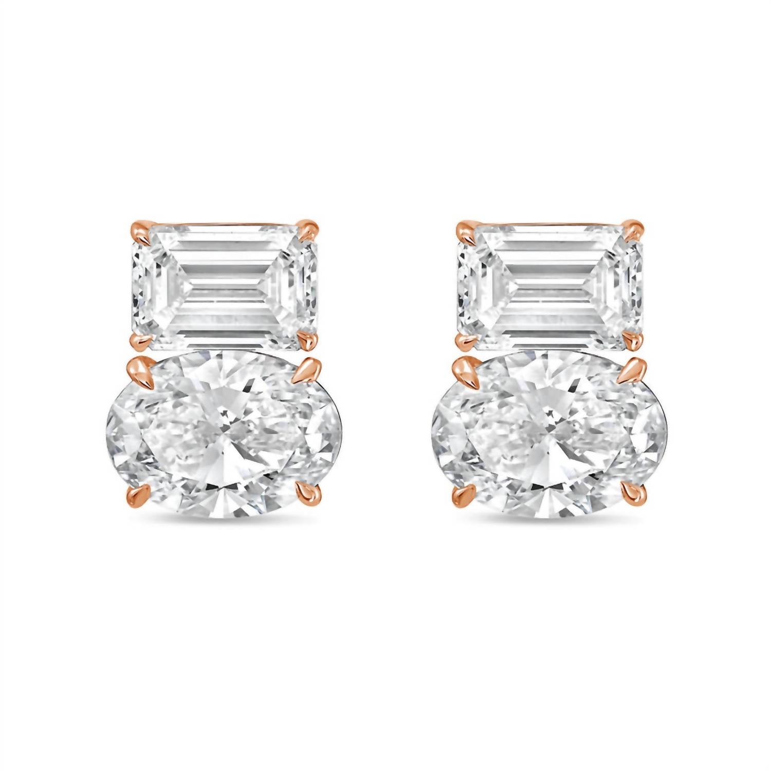 Diana M Jewels - Women's Emerald & Oval Lab-grown Diamond Stud Earrings (7.00 Tcw) - Elegant