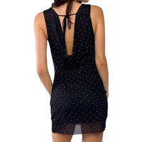 Blue Blush - DISCO MESH RHINESTONE COWL DRESS