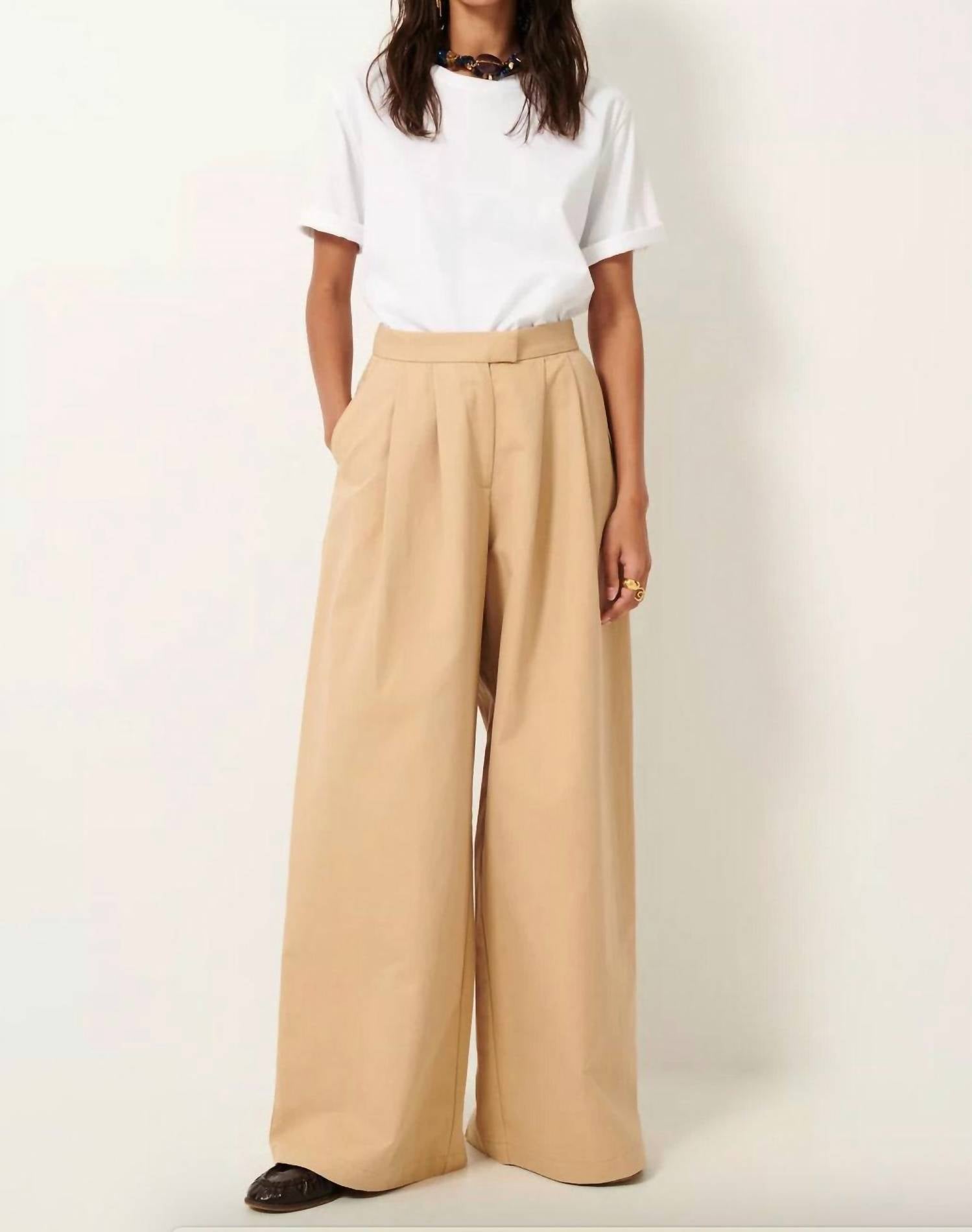Sessun Rivera Wide Leg Pleated Trousers in jonc - women's pants