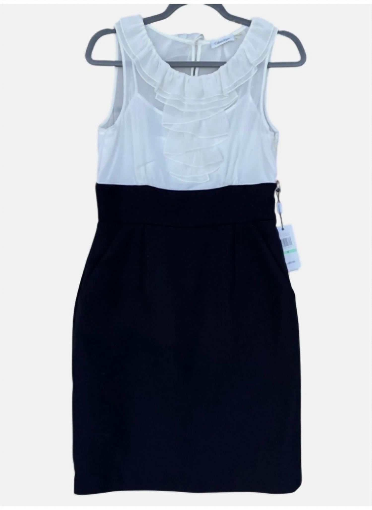 CALVIN KLEIN Women's Sleeveless Lined Sheath Dress in black and white - women's dress