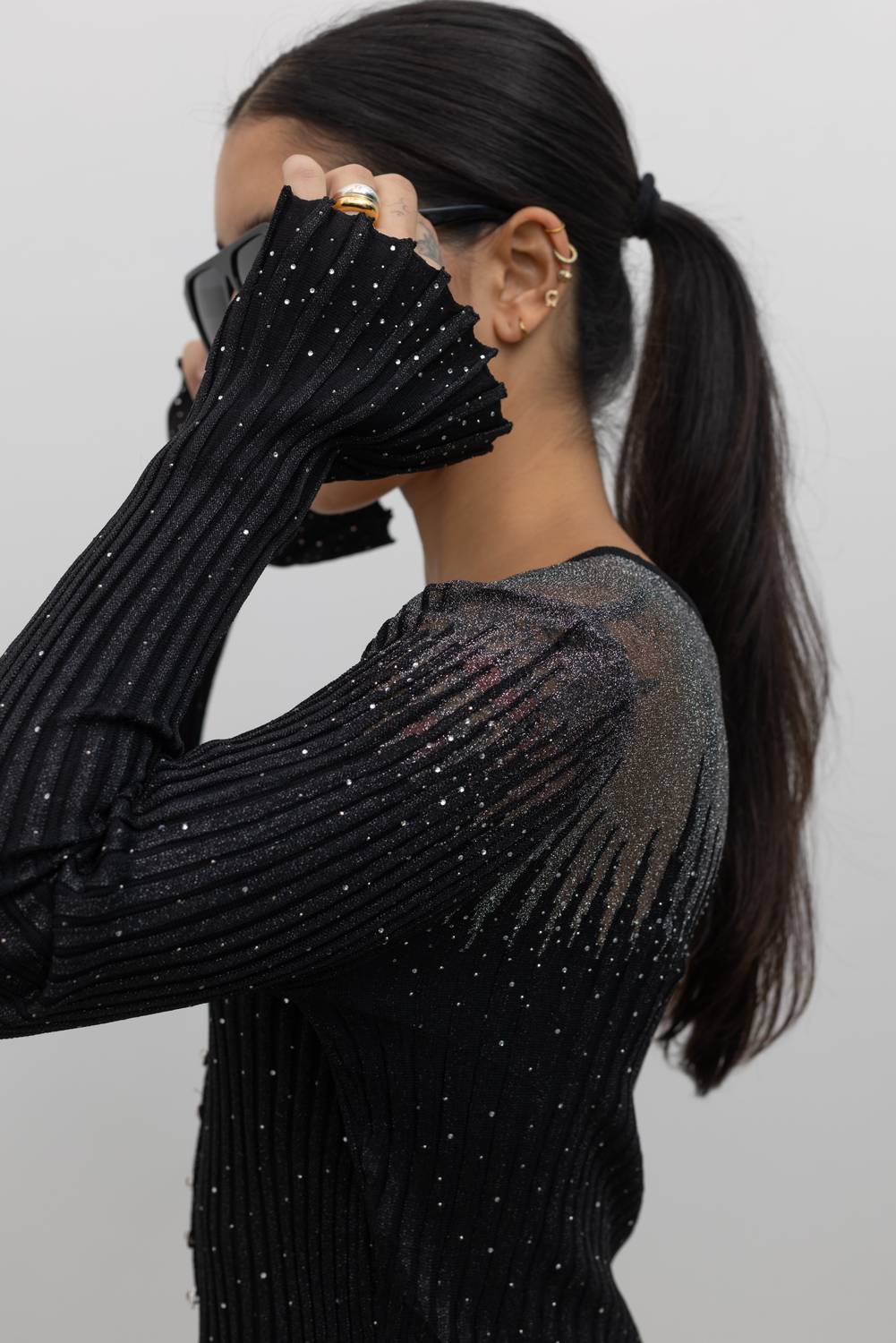 Collective - Metallic Jeweled Button Down Blouse