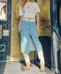 Blue B Mid Rise Fitted Button Up Midi Denim Pencil Skirt in light wash - women's skirt - view 7