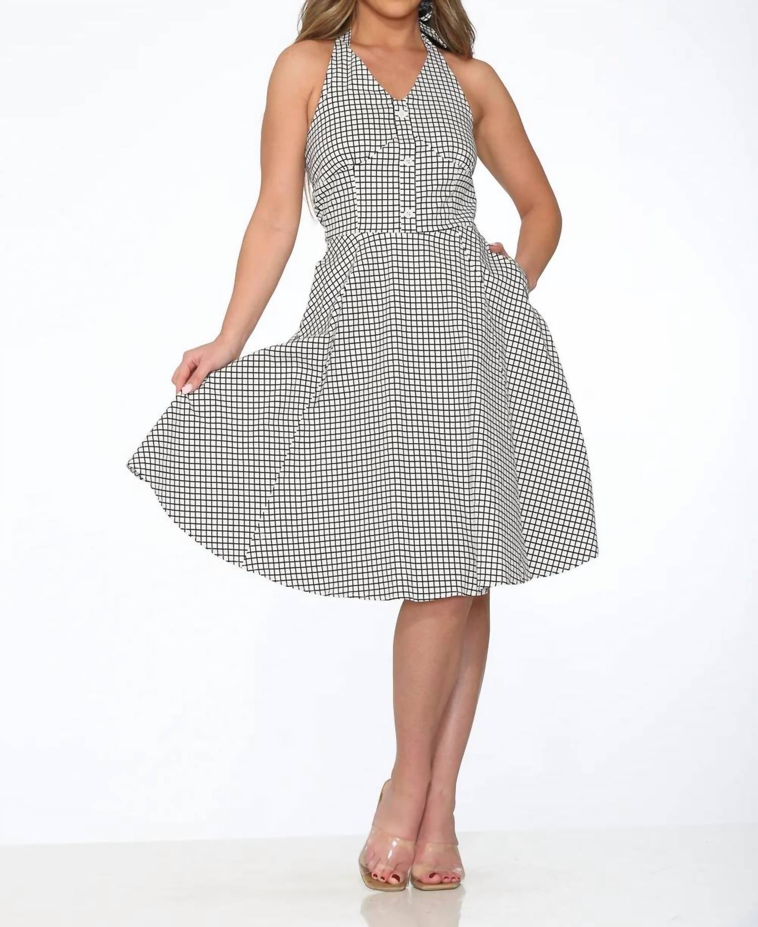 Orchid Bloom - Checkmate Halter Swing Dress