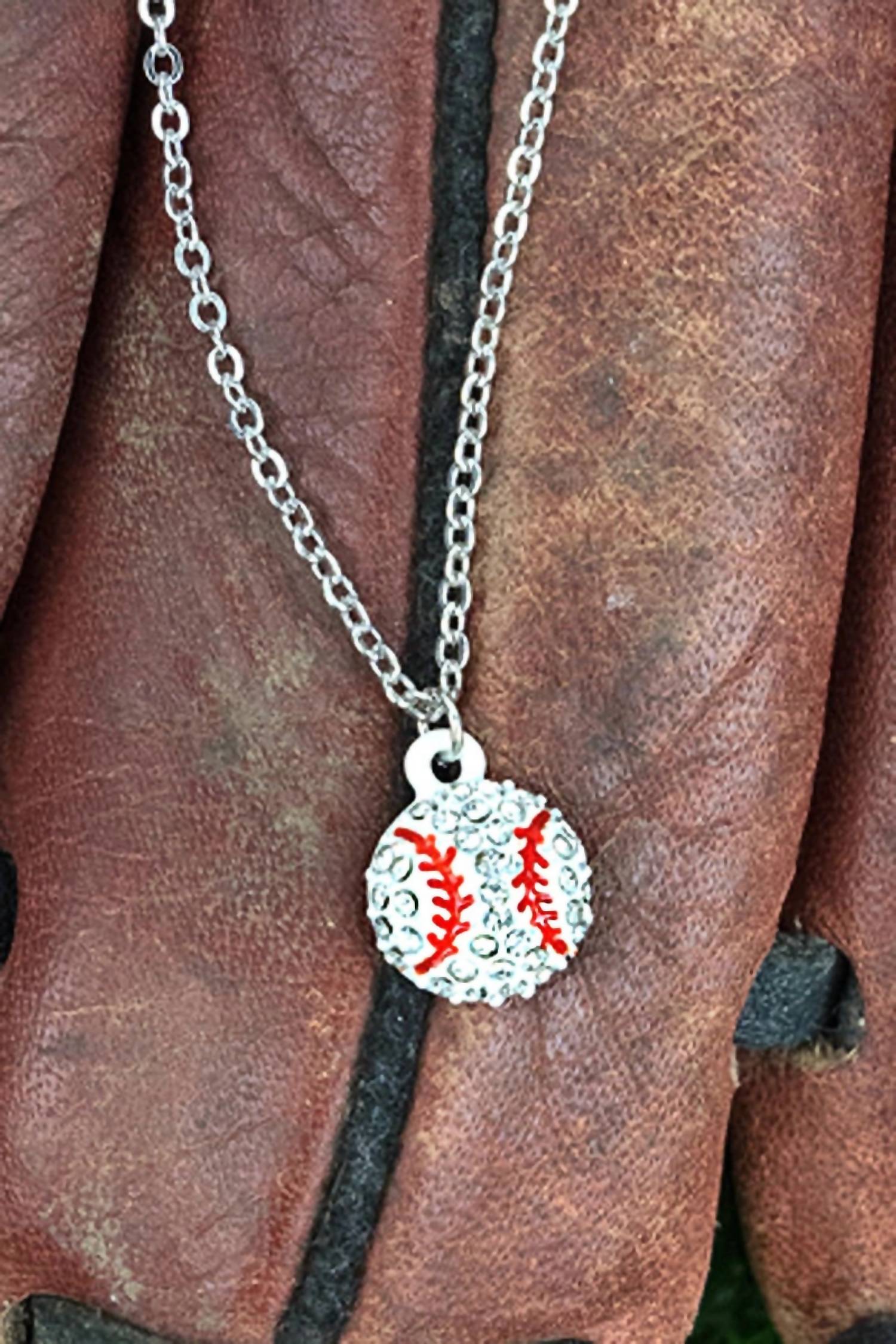 Wholesale Accessory Market - Women's Baseball Crystal Pendant Necklace