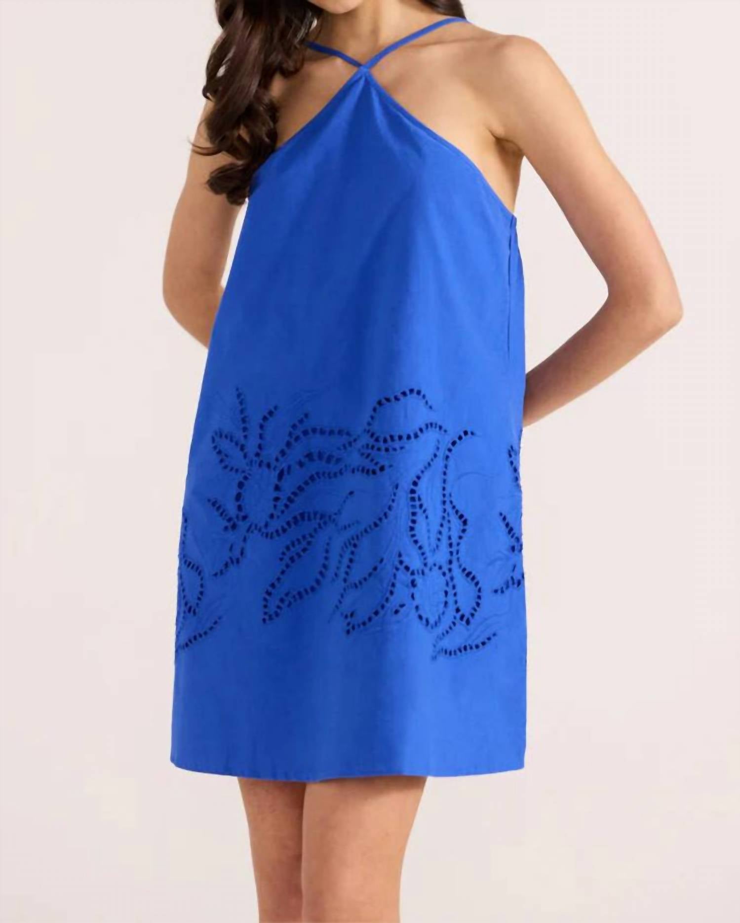 MINKPINK Darla Broderie Mini Dress in royal blue - women's dress - alternate view