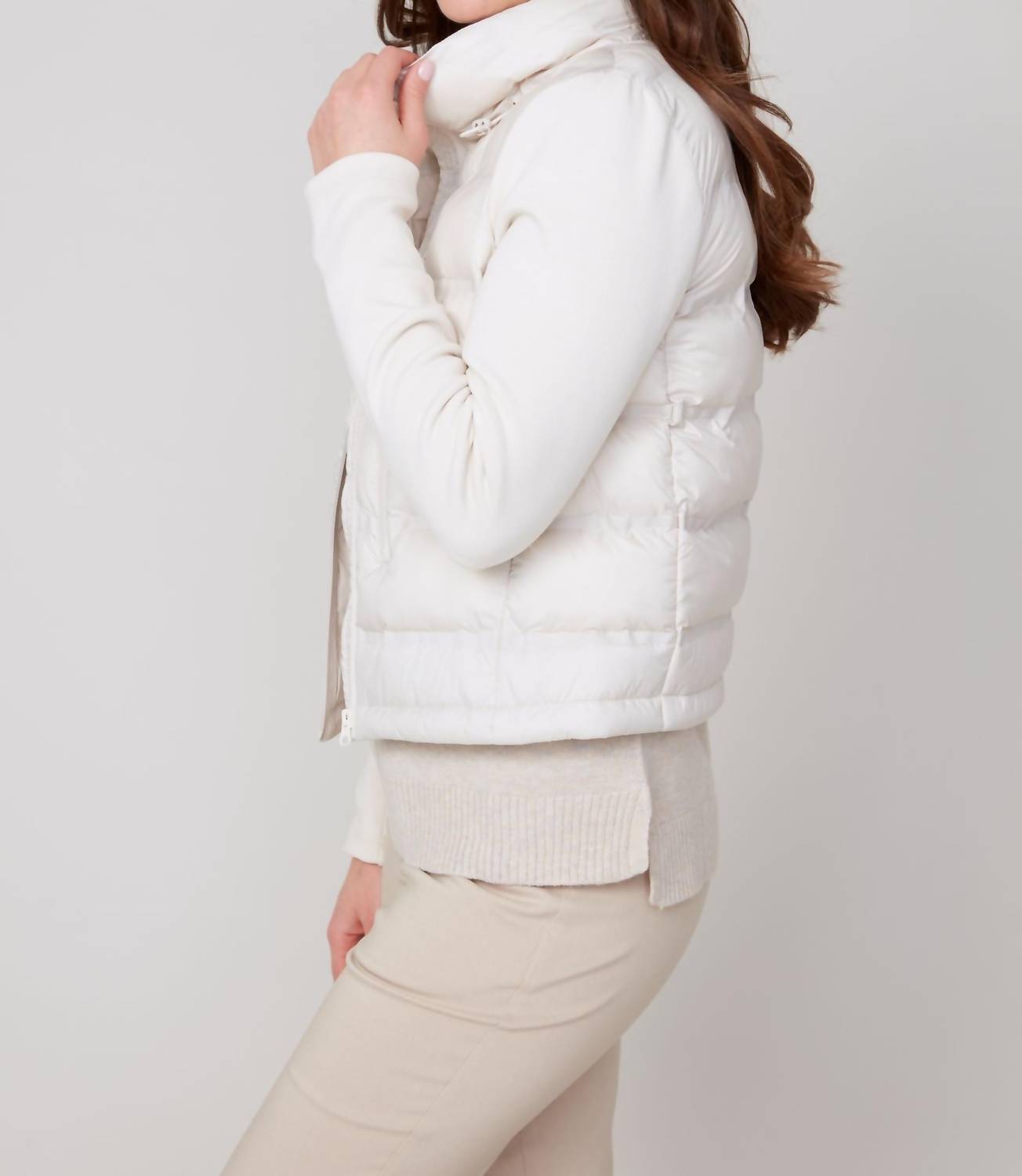 Renuar - Cropped Mixed Media Puffer Jacket