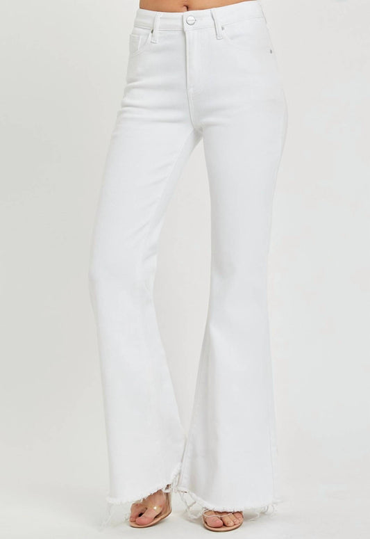 Risen - White Mid Rise Tummy Control Flare Jeans