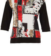 DOLCEZZA Knit Pullover in red black white - women's long sleeve top - alternate view