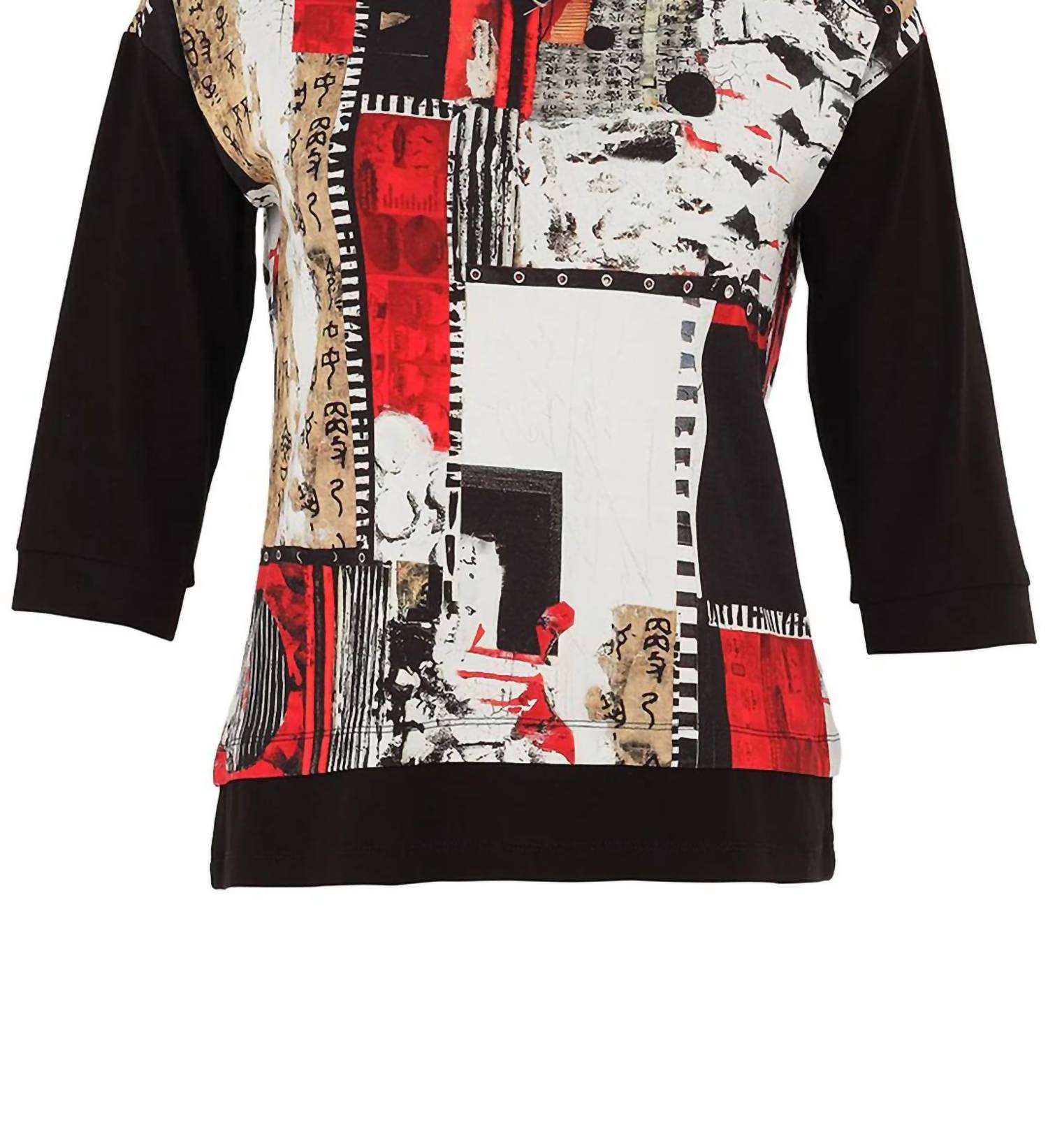 DOLCEZZA Knit Pullover in red black white - women's long sleeve top - alternate view