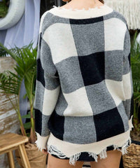 Mainstrip - Plaid Frayed Sweater